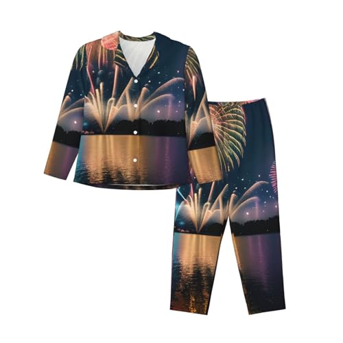 Ensemble de pyjama manches longues femme vêtement de nuit imprimé deux pièces