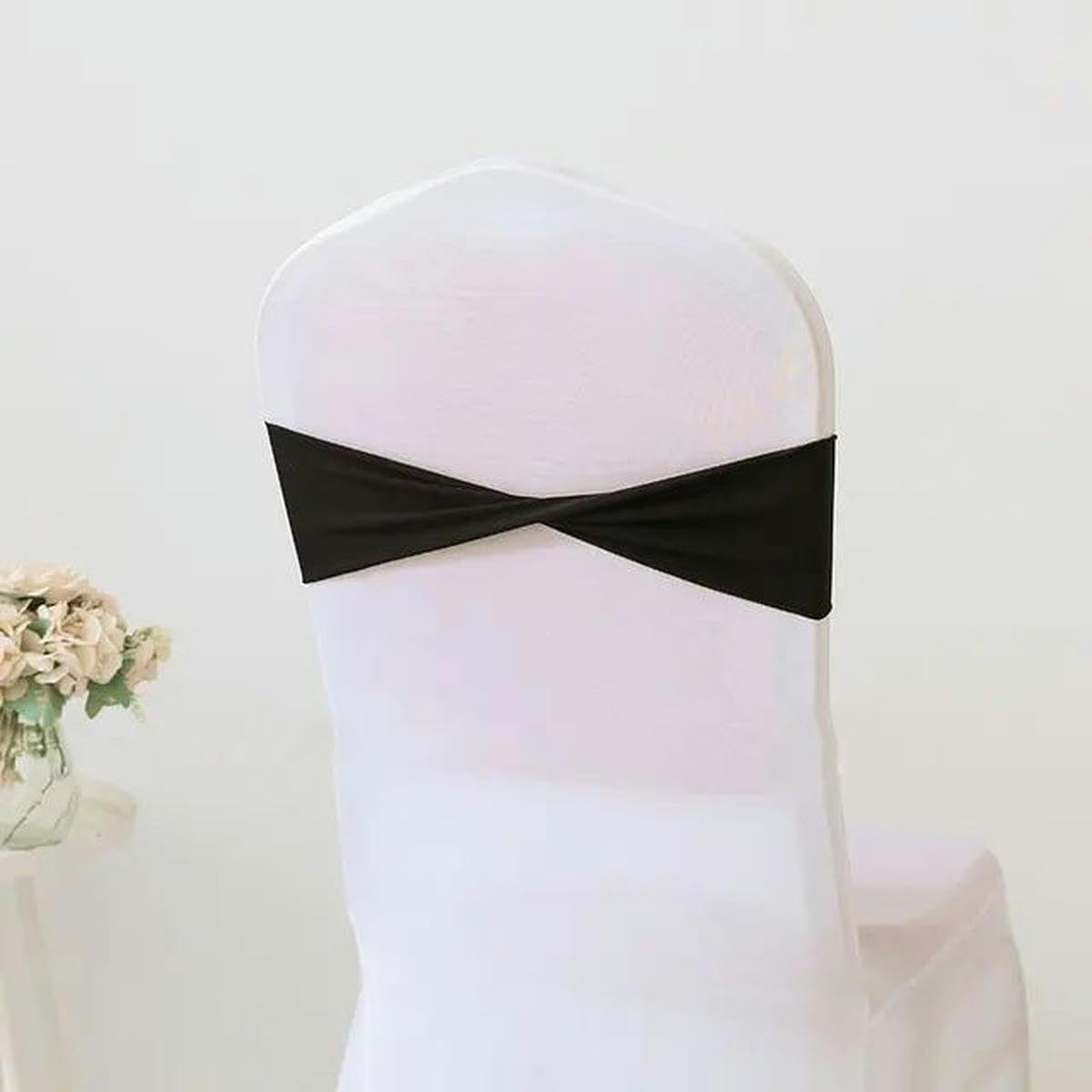 Stuhlschleifen, Hochzeit, Innen- und Außenbereich, Spandex, Stuhlknoten für Party, Veranstaltung, Hotel, Bankett, Dekoration, Stretch-Stuhlband, schwarz, 50 Stück