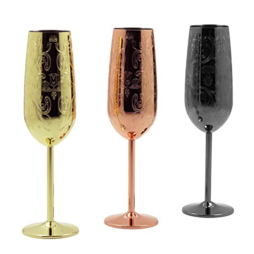 Sky Fish Etching Stainless Steel Champagne Flutes Glass Set Of 2, 200Ml Champagne Glasses Wedding Set For Wedding,Parties And Anniversary (Copper Plated) #TOP5