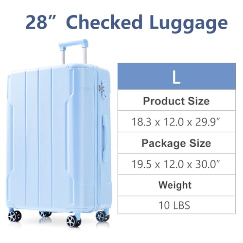 28" Hardshell Checked Luggage - Lightweight ABS Expandable Suitcase with Double Spinner Wheels, Telescopic Handle & Corner Protectors (Sky Blue)2