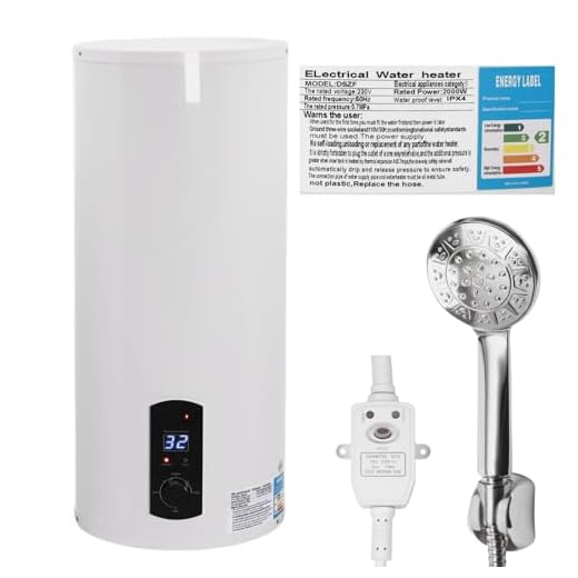 DAOHHFO Calentador de agua eléctrico, 220 V, 60 L, con protección contra fugas, práctica ducha e indicador de temperatura, 2000 W (blanco, 60 L)