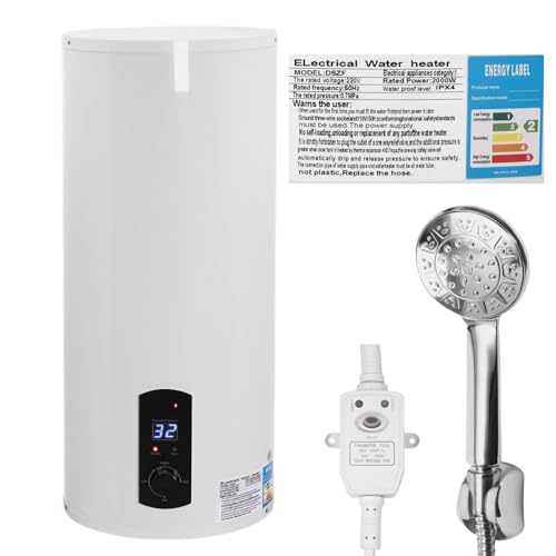 DAOHHFO Elektrospeicher Warmwasserspeicher 220V, 60L Wandspeicher Tank-Wassererhitzer mit Leckage-Schutz, Praktische Dusche, und Temperaturanzeige, 2000W Elektro Boiler Wasserboiler (Weiß, 60L)