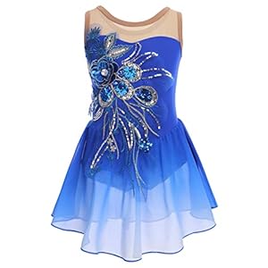 Eiskunstlauf Kleider Mädchen Kinder Ärmellos Glitzer Pailletten Blumen Turnanzug Ballett Tütü Tüllkleid Ballettkleidung Balettkleider Ballettkleid Kürkleider Tanzkleid Ballerina Kleid Blau 7-8 Jahre