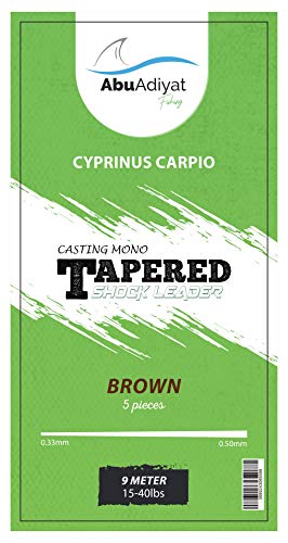 AbuAdiyat fishing CYPRINUS CARPIO Casting Mono Ammortizzatore Conico Marrone (9 metri X 5 Pezzi) (15-18 Kg (0,33-0,50 mm)