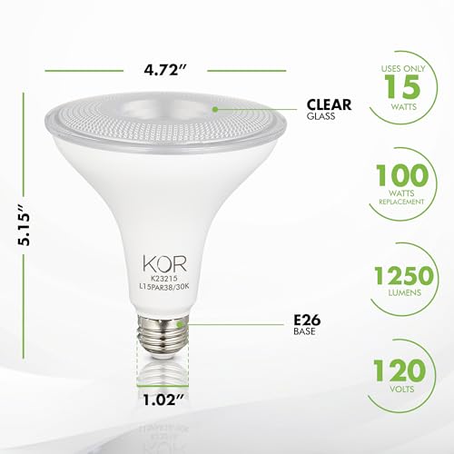 Image of KOR PAR38 LED Flood Light Bulbs, 100W Equivalent, Dimmable, 3000K, 2 Pack