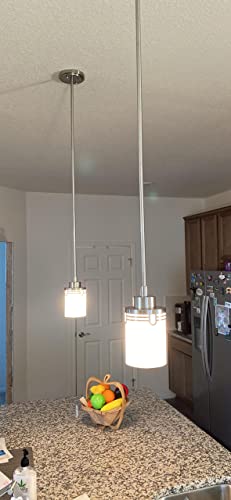 Doraimi Lighting 3 Pack 1 Light Indoor Mini Hanging Kitchen Island Pendant Light,Brushed Nickel Finish With Frosted Glass Chandelier Shade For Bar, Dining Room, 51" High #TOP7