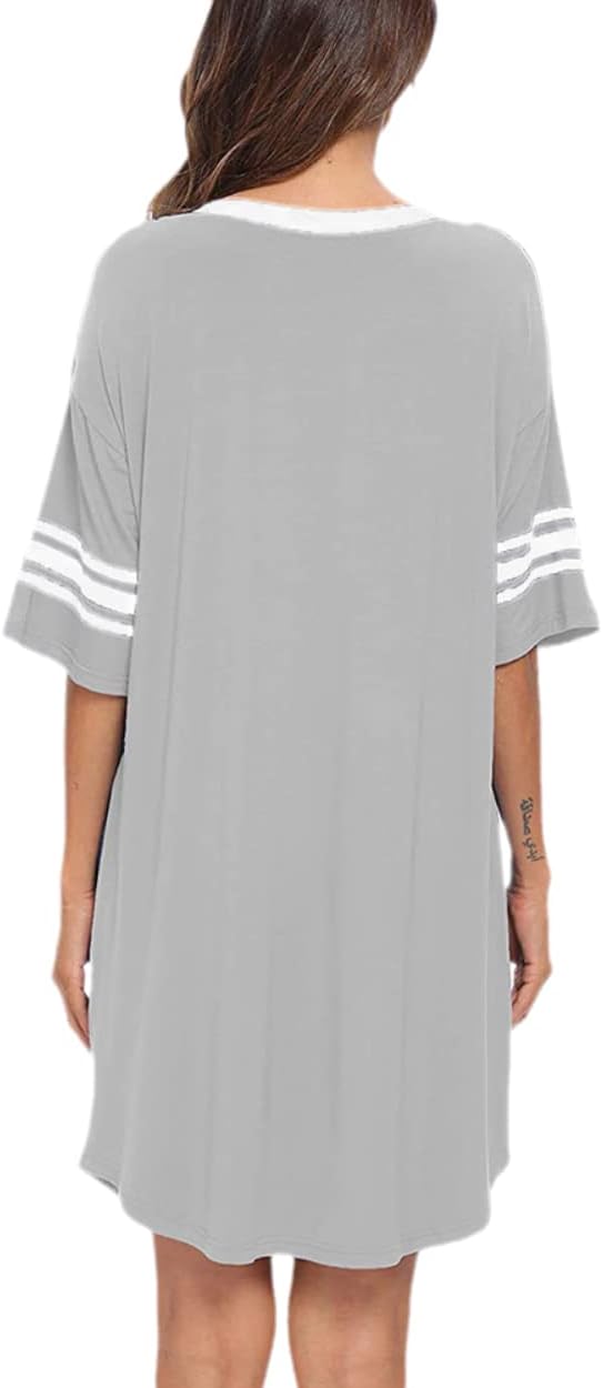 KAMONG Sleep Shirts for Women Short Sleeve Cotton Novelty Night Shirts V Neck Oversized Nightgowns Cute Printed Nightdress - Image 4
