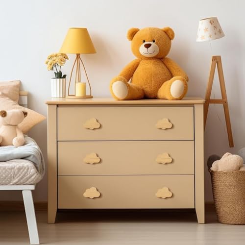 Tagtight 12 Pcs Schrankknöpfe Wolke Design Möbelknöpfe Wolkenförmige Holzgriffe für Kommoden, Boho Schrankknöpfe für Kinderzimmer, Holzschrankgriffe für Schränke und Möbel, Kleiderschrank