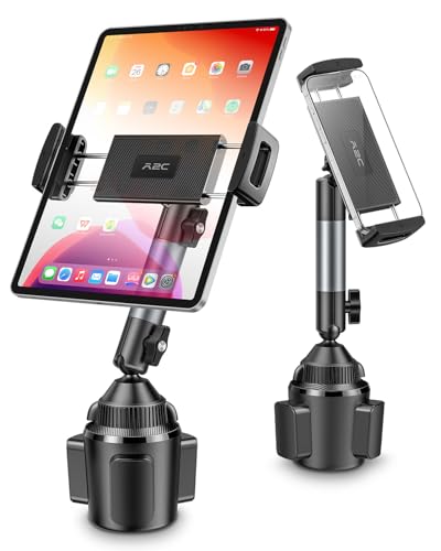 A2C Heavy-Duty iPad Holder for Car Cup Holder, 5.5 Stable & Adjustable Aluminum Alloy Arm, Tablet Mount for Car Truck Road Trip Essentials Compatible with 4.7-13 Cell Phones & Tablets
