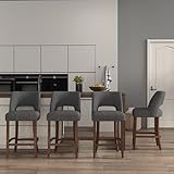 VKNOW Bar Stools Set of 4, 26' Upholstered Counter Height Bar Stools, Modern Counter Stools with Wood Legs for Kitchen Island Dining Room Bar, Charcoal