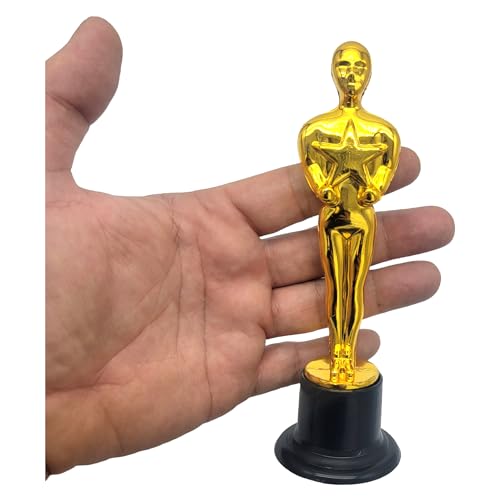 Zugar Land Gold Award Trophies (1 Pack) (6 Inches) Bulk Golden Plastic Statues. Standing Man Award Holding a Large Star Trophy for Movie Sport Ceremony Birthday Prize (Gold Award Trophy, 1 Pcs)