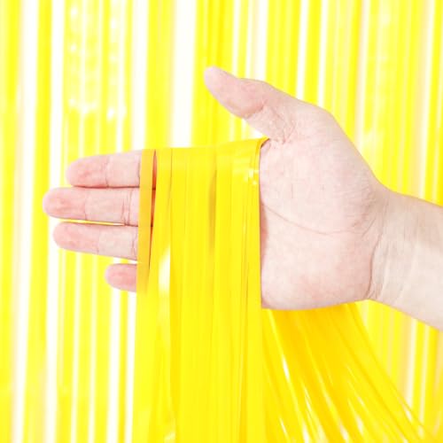 Image of Voircoloria 2 Pack Pastel Yellow Tinsel Foil Fringe Curtains, Yellow Party Decorations, Metallic Tinsel Party Streamers Backdrop for Birthday Baby Shower Graduation Gender Reveal Party Decorations