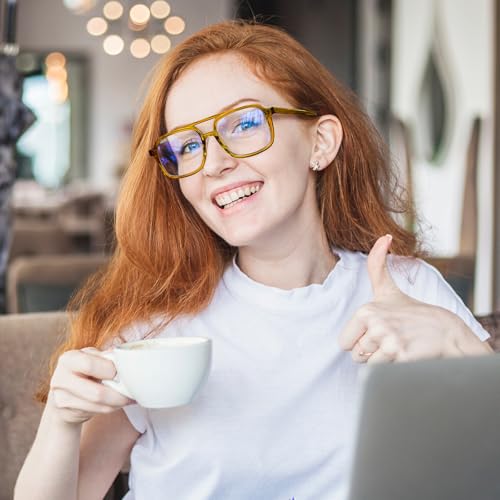 Image of FEISEDY Aviator Blue Light Blocking Glasses Fake Nerd Clear Oversized Square Computer Glasses TR Frame B0158