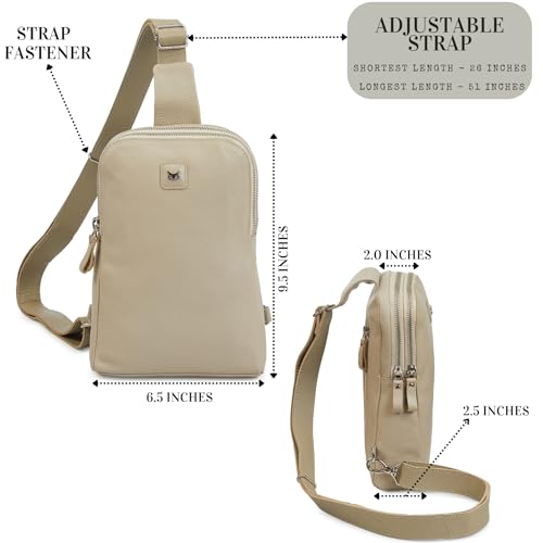 Leather Sling Bag for Women Genuine Crossbody Purse Small Trendy Cross Over Chest with Phone and Credit Card Slots (Beige Nappa) by Wise Owl Accessories - Used condition - Image 2