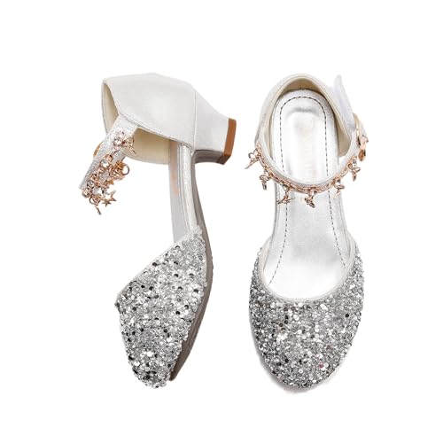 Image of Amtidy Girls Glitter Bow Low Heel Princess Shoes, Mary Jane Ankle Strap Dress Pumps for Wedding Birthday Party Performance