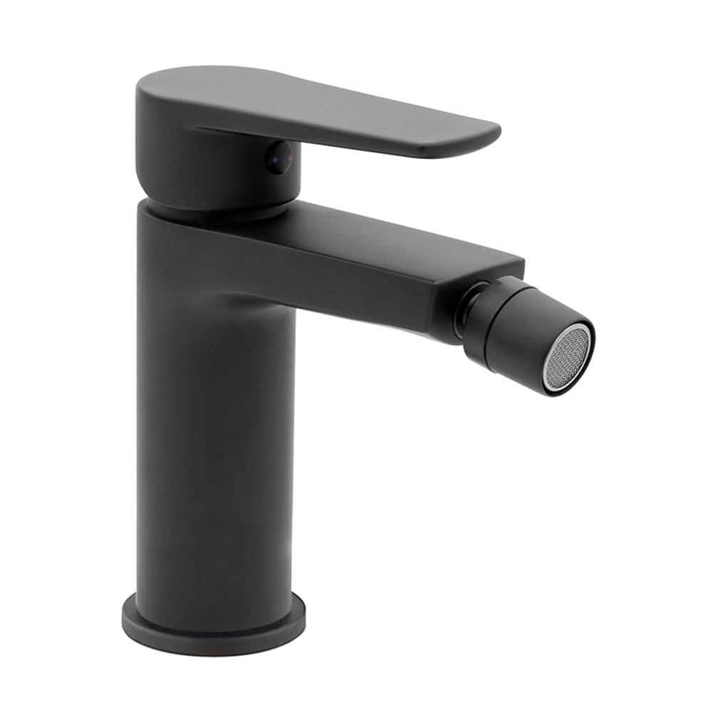 Set miscelatori lavabo e bidet nero opaco in ottone, piletta di scarico e flessibili di collegamento inclusi, serie ERIKA