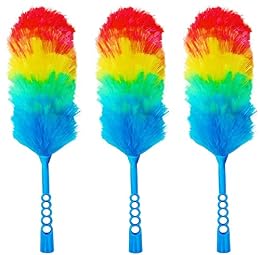 Tockrop 3 Pack Upgrade 19” Rainbow Static Feather Duster with Beandable and Washable Head - More Fibers Bigger Head Less Loss of Fiber