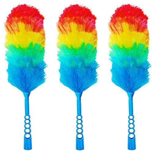 Image of 3 Pack Upgrade 19 inch Rainbow Static Feather Duster with Beandable and Washable Head - More Fibers Bigger Head Less Loss of Fiber