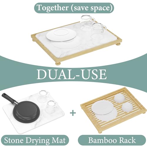 Golener Stone Drying Mat for Kitchen Counter, Dish Drying Mat & Bamboo Rack by Golener - Used condition - Image 7
