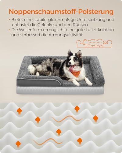 Feandrea Orthopädisches Hundebett für große Hunde, wasserdichtes Hundesofa mit abnehmbarem Plüsch-Bezug, 106 x 76 x 16 cm, schiefergrau PGW253G02