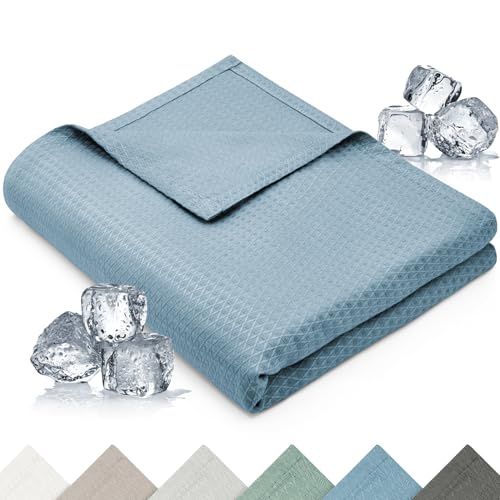 Blumtal Kühldecke 150x200 cm - Bambus Viskose Sommerdecke - Oeko-TEX zert. und kühlende Decke als Sommer Sofadecke/Reisedecke - Kühldecke Bett - Blau