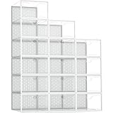 Pinkpum 15 Pack X-Large Shoe Storage Boxes Fit US Size 11, Shoe Organizer for Closet Clear Plastic Stackable Shoe Dispaly Case Holder Bins, Sneaker Storage for Sneakerheads White for Home and Family