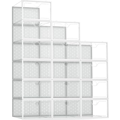 Pinkpum 15 Pack X-Large Shoe Storage Boxes Fit US Size 11, Shoe Organizer for Closet Clear...