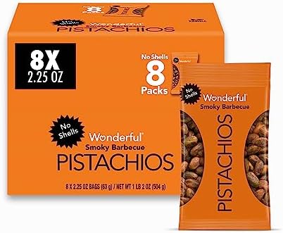 Wonderful Pistachios No Shells, Smoky Barbeque Nuts, 2.25 Ounce Bag (Pack of 8), Protein Snacks, Healthy Snack, Travel Snacks