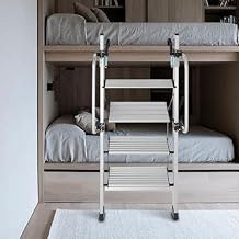 4.7FT Bunk Bed Ladder Universal 4 Step Ladder Aluminum Folding Bunk Ladder with Handrail and Wide Pedals, Heavy Duty Climb Ladders for Loft Truck Boat Dorm RV, Silver