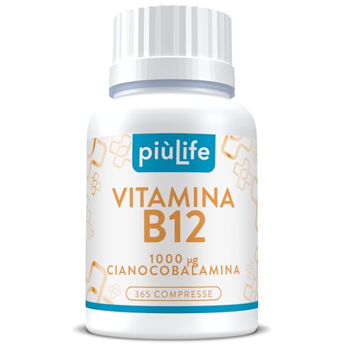 Vitamina B12 1000 mcg PiùLife – Cianocobalamina Forma Stabile ad Assorbimento Affidabile – 365 compresse – Integratore B12 per Sistema Immunitario, Sintesi Globuli Rossi, Stanchezza Fisica e Mentale