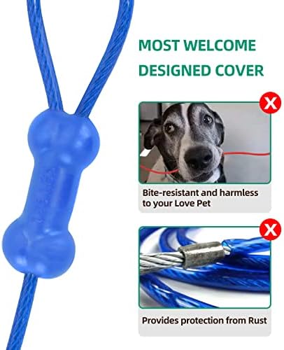 Petphabt heavy duty Dog tie out cable 10ft(3m) for large dog outdoor yard camping garden park pet tie out cable Blue 125lbs