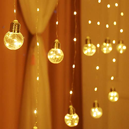 Edison Style Bulb Hanging Twinkle Led Curtain Lights 8 Modes, Usb Remote & Timer Icicle Curtain Lights For Christmas Wedding, Proposal, Party Indoor Outdoor Wall (Warm White) #TOP2