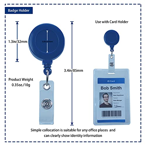 Bestom 100 Pack Badge Reels Retractable Badge Holder With Clip, Id Clips For Badges, Id Badge Reel, Retractable Id Badge Clip With Clear Vinyl Strap & Alligator Swivel, No Twist Dispenser (Blue) #TOP1