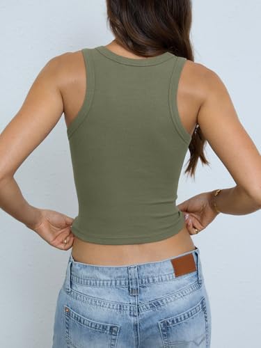 Image of EasyGala Womens Cotton Ribbed Crop Tank Tops High Neck Sleeveless Basic Shirts Racerback Slim Fitted Summer Clothes 2026