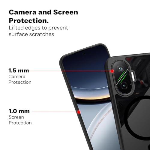 Image of RIGGEAR Shockproof Sleek Hybrid Armor Magnetic Back Cover Case Compatible with MagSafe Accessories for Poco F7 5G (Smoke Black Matte PC + Black TPU Bumper)