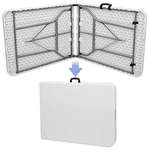 Zenstyle 6 Ft Indoor Outdoor Heavy Duty Plastic Folding Table Portable Picnic Table Fold-In-Half Utility Table W/Handle And Steel Legs For Camping, Dining, Party, 71 X 27 Inch, White #TOP4