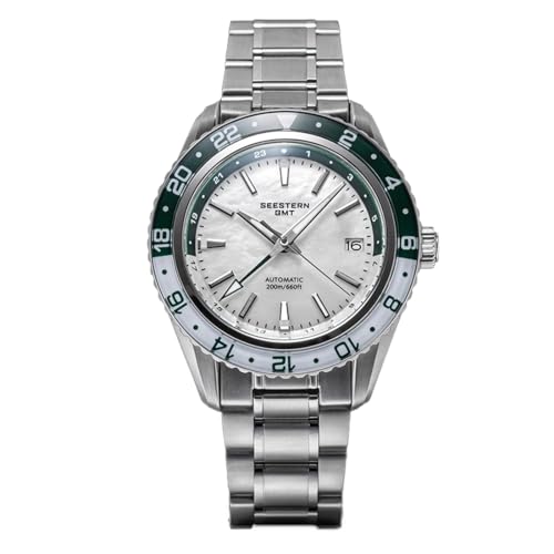 Imagen de Seestern S456 GMT Automático Acero Fecha Verde Blanco Zafiro Reloj Hombre