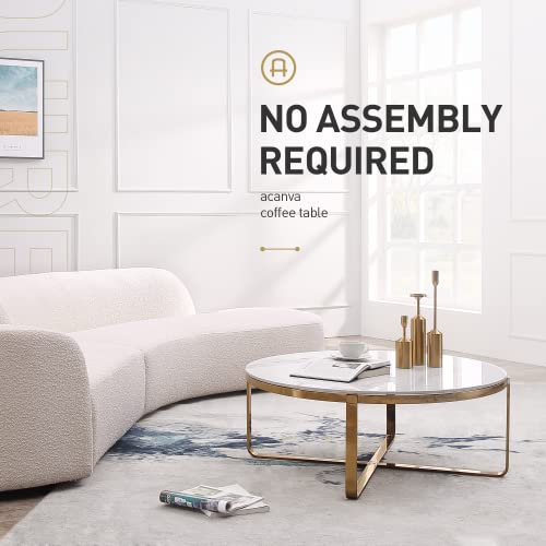 Acanva Round Coffee Table For Living Room, Modern Design With High Gloss White Marble Pattern Sintered Stone Tabletop And Gold X Metal Frame For Accent Side And Sofa Center, 41.3'' X 41.3'' X 16.1'' #TOP1