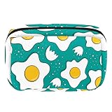 Tamaño: 17,5 x 7 x 10,5 cm. Divertido pájaro tucán patrón bolsa de cosméticos bolsa de almacenamiento portátil organizador de viaje bolsa de maquillaje para mujeres niñas, Patrón de huevos fritos, 6.9x4.1x2.8 inches, Neceser