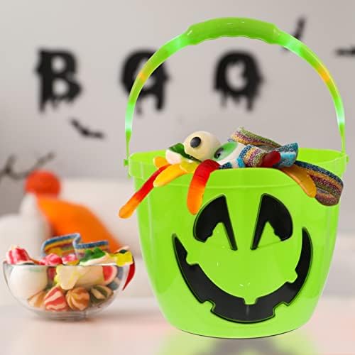 NUOBESTY Cadılar Bayramı Balkabağı Kovası Cadılar Bayramı Balkabağı Kovası Sevimli veya Ekşi Jack-O-Fener Şeker Sepeti Saplı Kova Cadılar Bayramı Partisi Dekorasyonu için Yeşil - Görsel 2