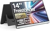 Intehill Tragbarer Monitor 14 Zoll 1200P, 16:10,Mit Vollflächigem Gehärtetem Glas,USB-C & HDMI Externes Display mit Lautsprechern & Ständer, Reisemonitor Zweitbildschirm für Laptop (F14ZA)