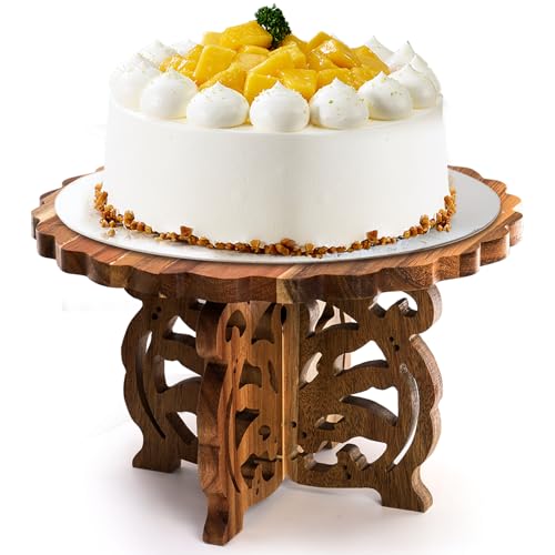 Eorbow 12' Wood Cake Stand, Acacia Wooden Rustic Cupcake Holder, Wedding Table Centerpiece Dessert Display Stand, Birthday Cake Pedestal for Tea Party Baby Shower