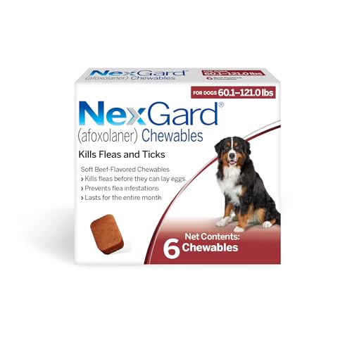 NexGard® (afoxolaner) Flea and Tick Protection for Dogs Oral Soft Beef Flavored Chewables, 60.1 to 121 lbs (Red Box) 6 Chews (6 Month Supply)