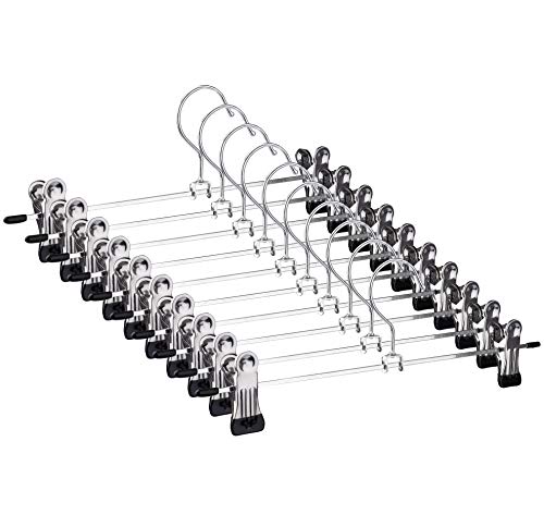 Grucce per Pantaloni Antiscivolo Appendini per Pantaloni in Metallo Grucce per Gonne con Clip Regolabili Gruccia Appendiabiti per Slacks, Jeans, Gonna 28.5cm (Set di 10)