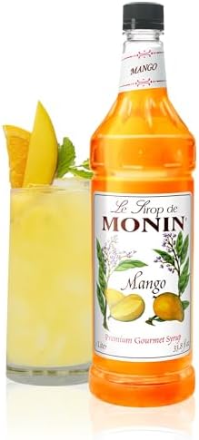 Monin - Mango Syrup | Premium Syrup for Cocktails, Sodas, Lemonades & More | Clean Label with No Artificial Flavors, No Artificial Preservatives (BPA-Free Plastic Bottle, 1 Liter)