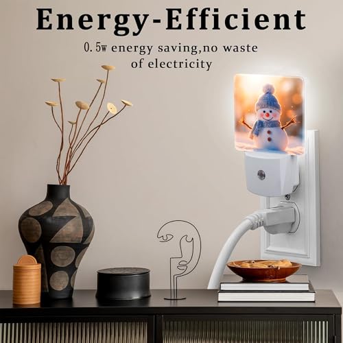 Image of Cute Winter Snowman Night Light, Christmas Snowman in The Sun Dusk to Dawn Night Light Plug in,0.5w Energy Saving Sleep Friendly NightLight for Kids Boys Girls Home Decor