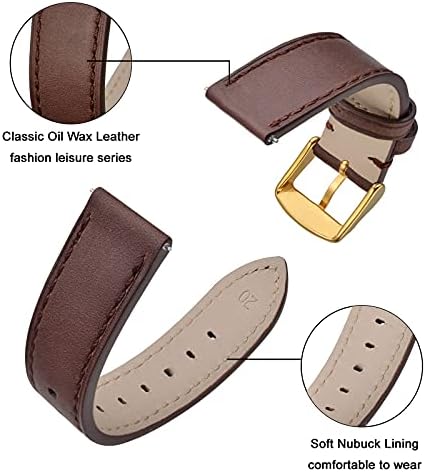 ANNEFIT Quick Release Watch Band 17mm with Gold Buckle - Classic Oil Wax Leather Watch Strap (Dark Brown) — view 2
