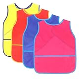 Art Smock Painting Apron Colorful Waterproof Artist Smock Artist Painting Aprons with Long Sleeve Blue Red Yellow, 4 Pack