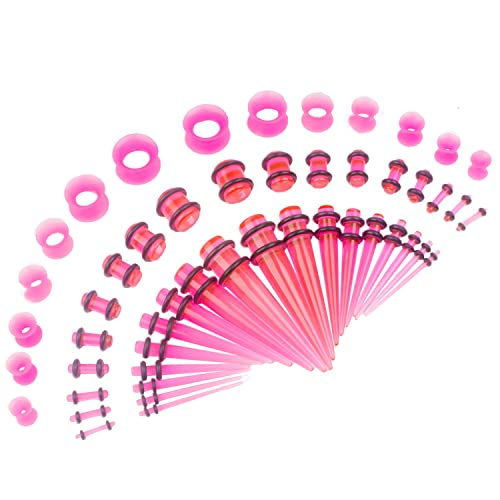 CABBE KALLO 50-Piece Ear Stretching Kit with Acrylic Tapers Plugs and Silicone Tunnels - Body Piercing Jewelry for Ear Gauges - Stretching and Gauging Set for Tapers Plugs and Gauges Pink