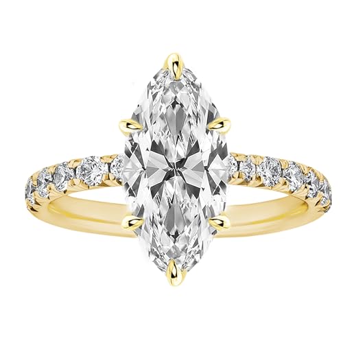 RURULUYA 2CT Marquise Cut Engagement Ring for Women,925 Sterling Silver 18K Yellow Gold Plated Promise Ring,Simulated Diamond Ring (Size 7#)